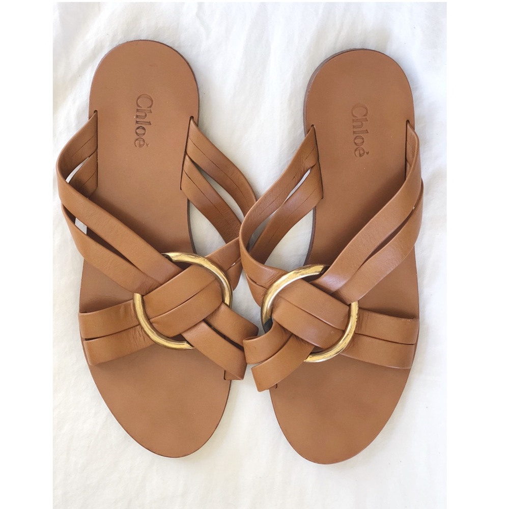 Chloé tan leather Rony crisscross flat sandals